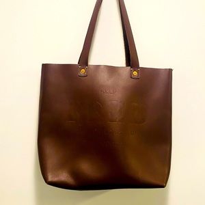 FEED LARGE LEATHER TOTE, brown, long handles perfect size for paper work/laptop